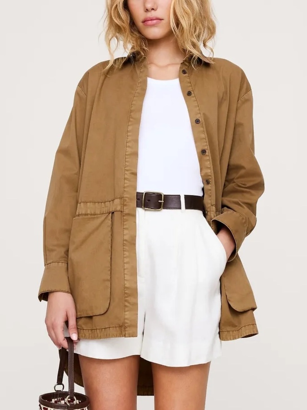 Banana Republic Utility Tunic Cotton Jacket Coat Saddle Brown Women’s Sz XL NWT